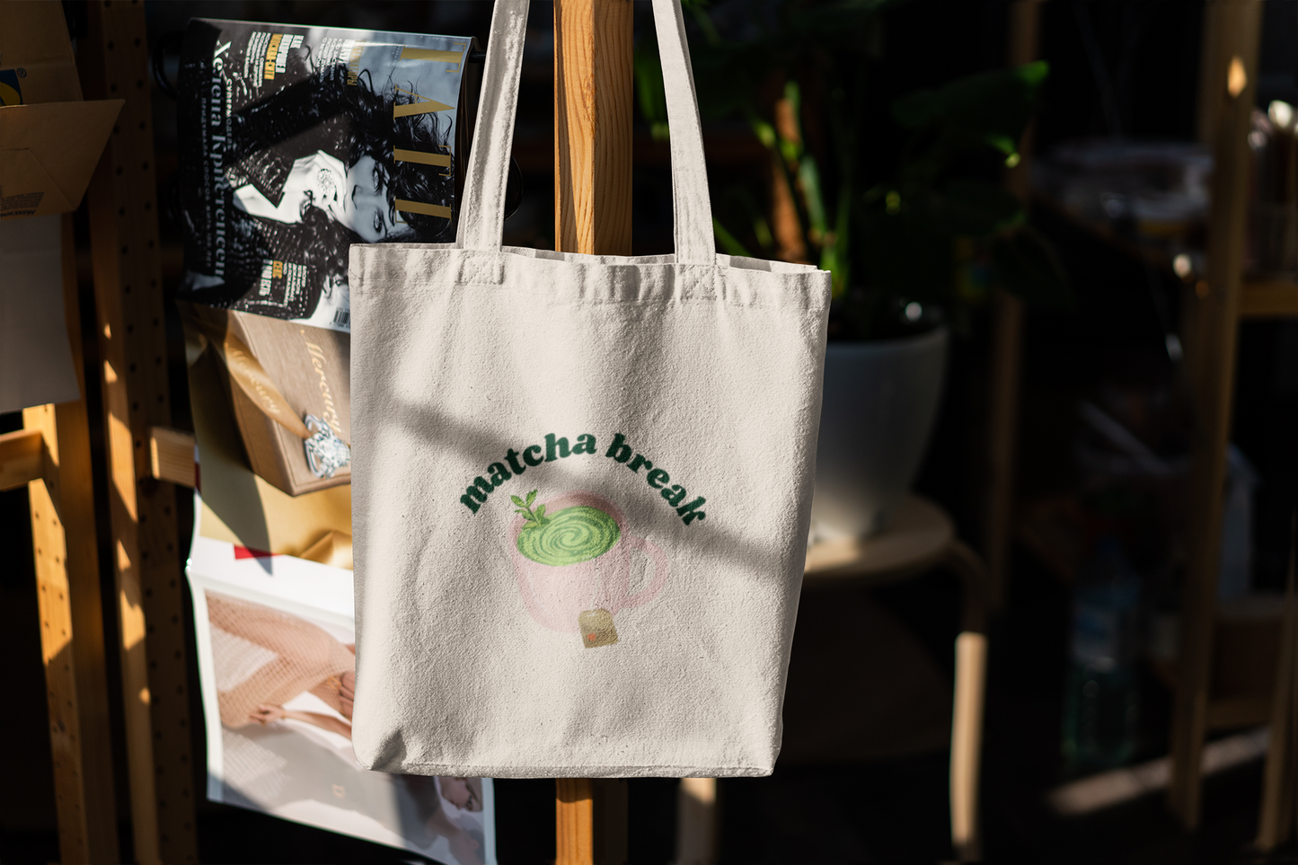 Matcha Break Natural Tote Bag