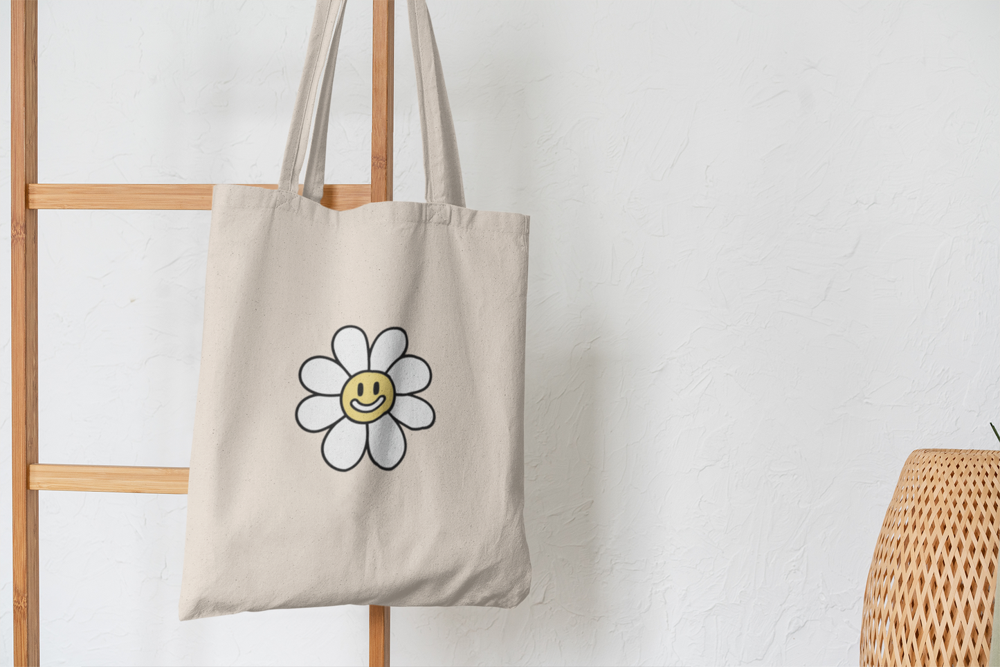 Smiley Daisy Flower Tote Bag