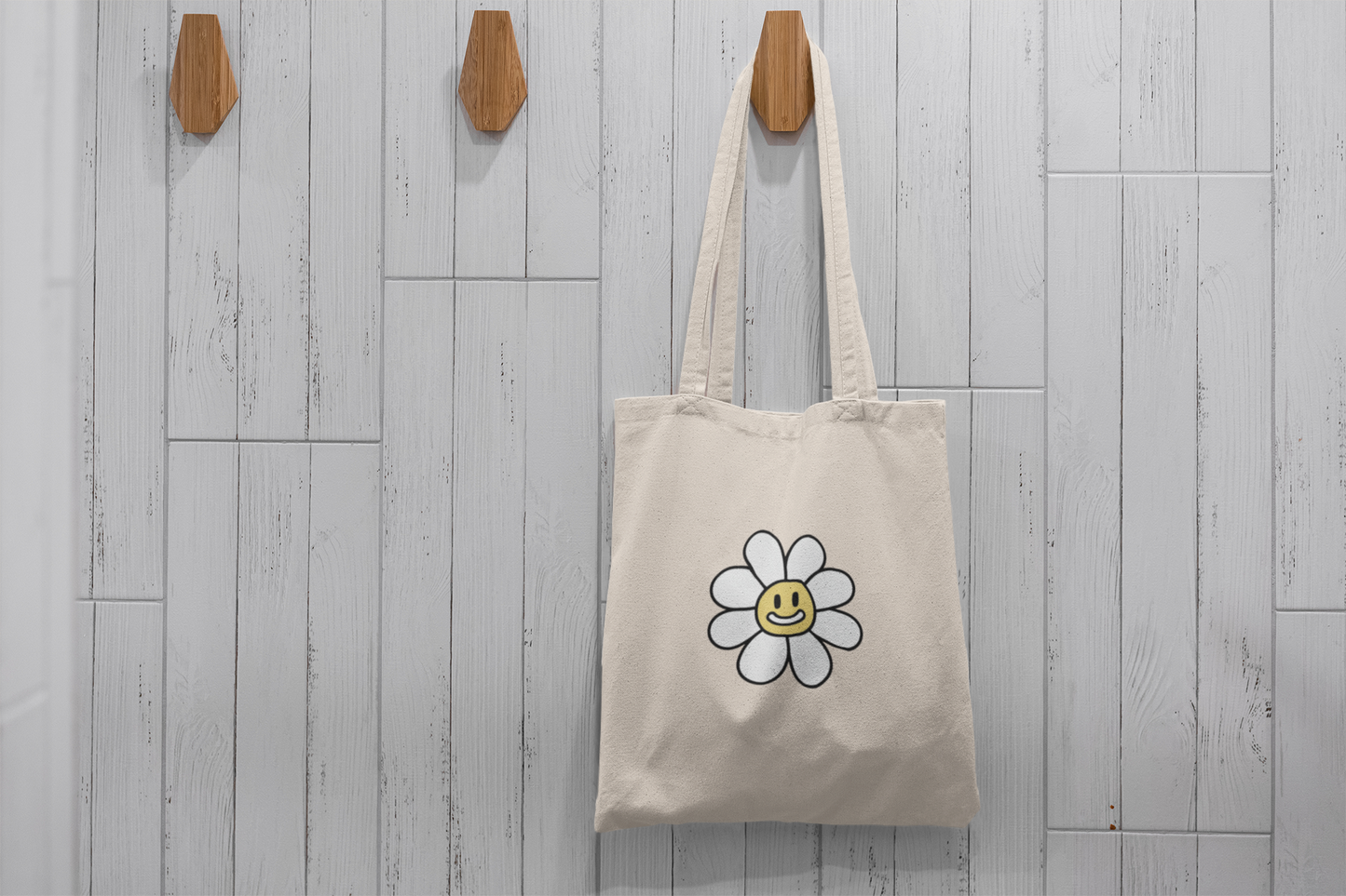 Smiley Daisy Flower Tote Bag