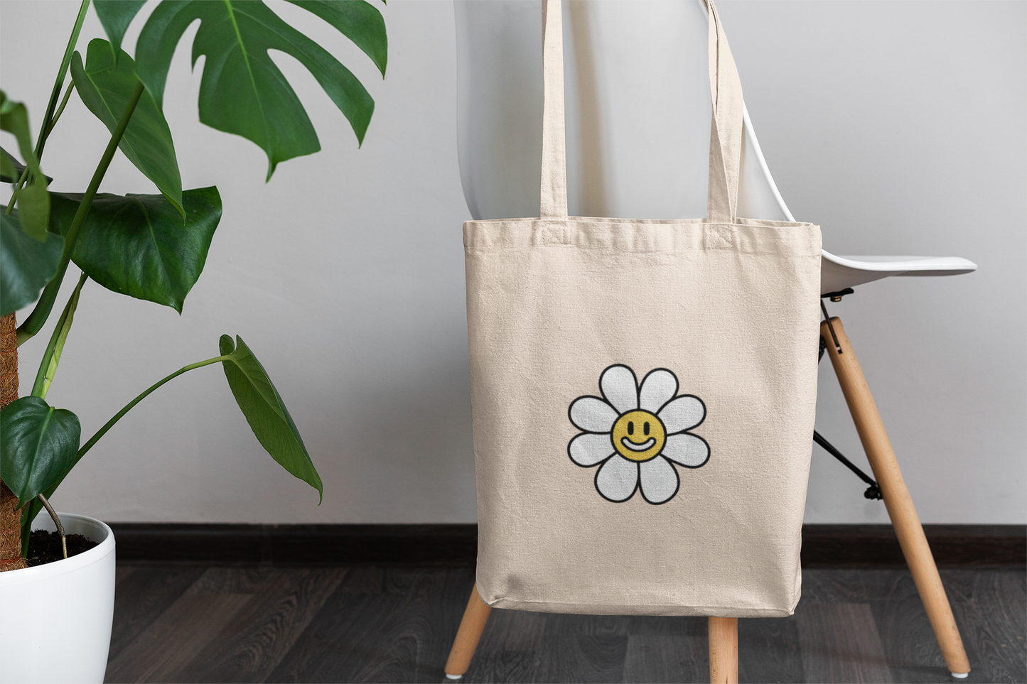 Smiley Daisy Flower Tote Bag