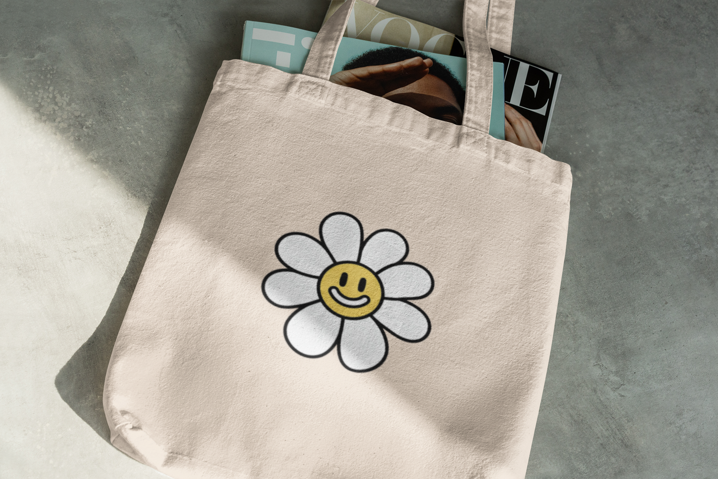 Smiley Daisy Flower Tote Bag