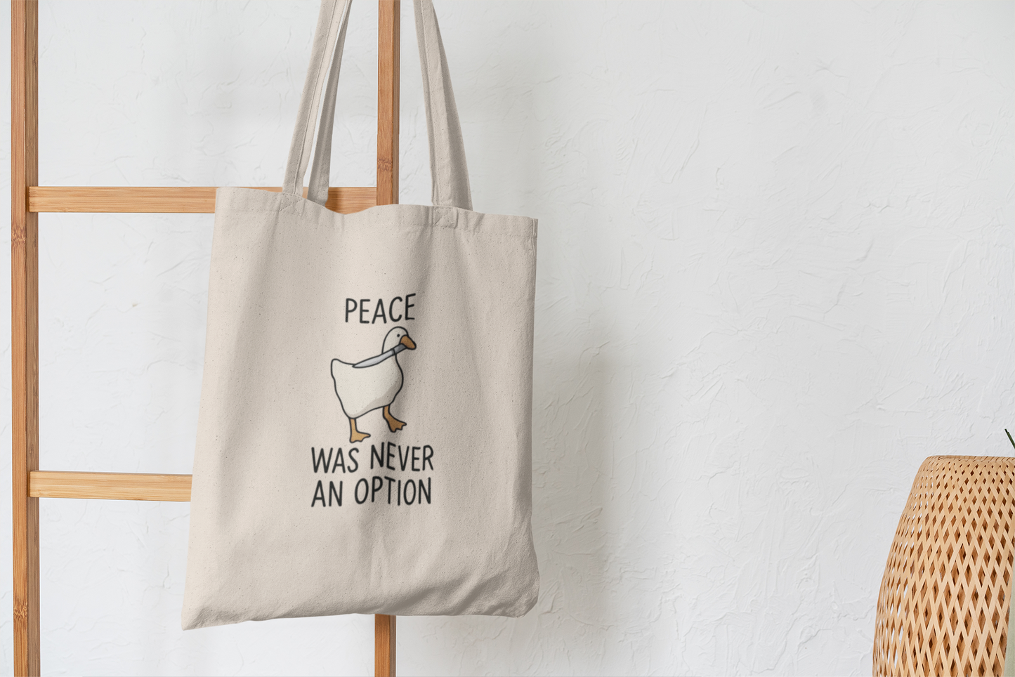 Funny Duck Peace Was Never an Option Tote Bag