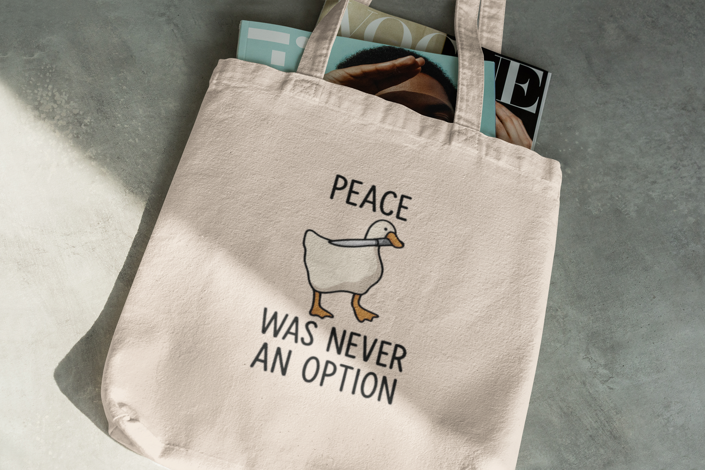 Funny Duck Peace Was Never an Option Tote Bag