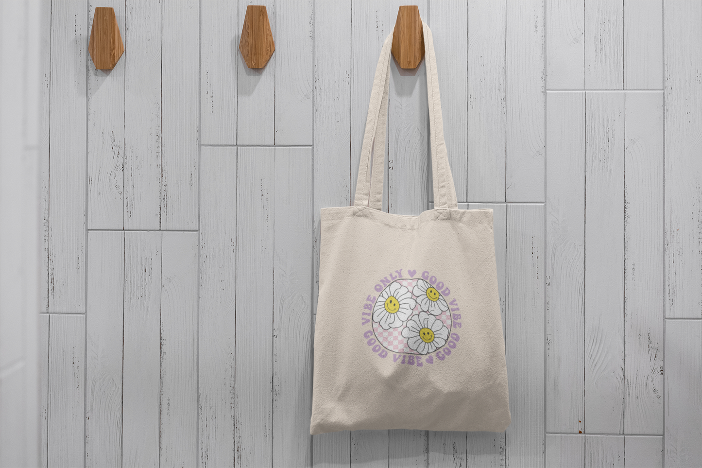 Good Vibes Only Smiley Flower Tote Bag