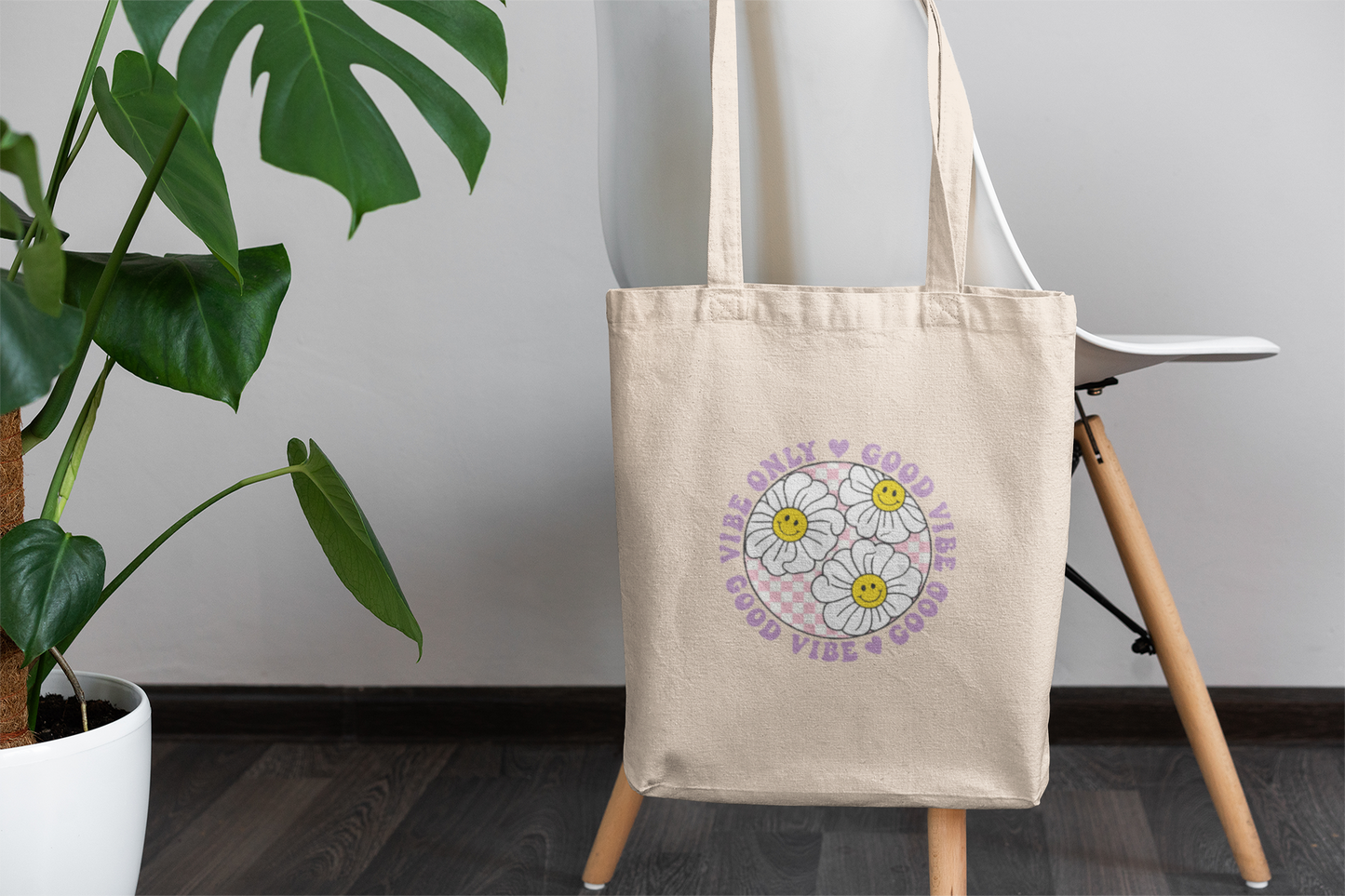 Good Vibes Only Smiley Flower Tote Bag