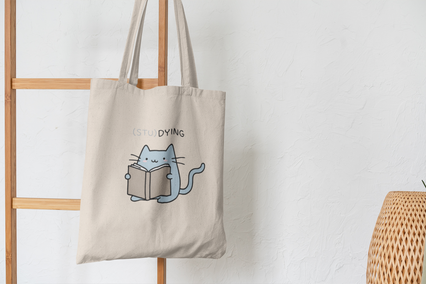 Studying Cat Tote Bag – Cute & Funny Book Lover Design