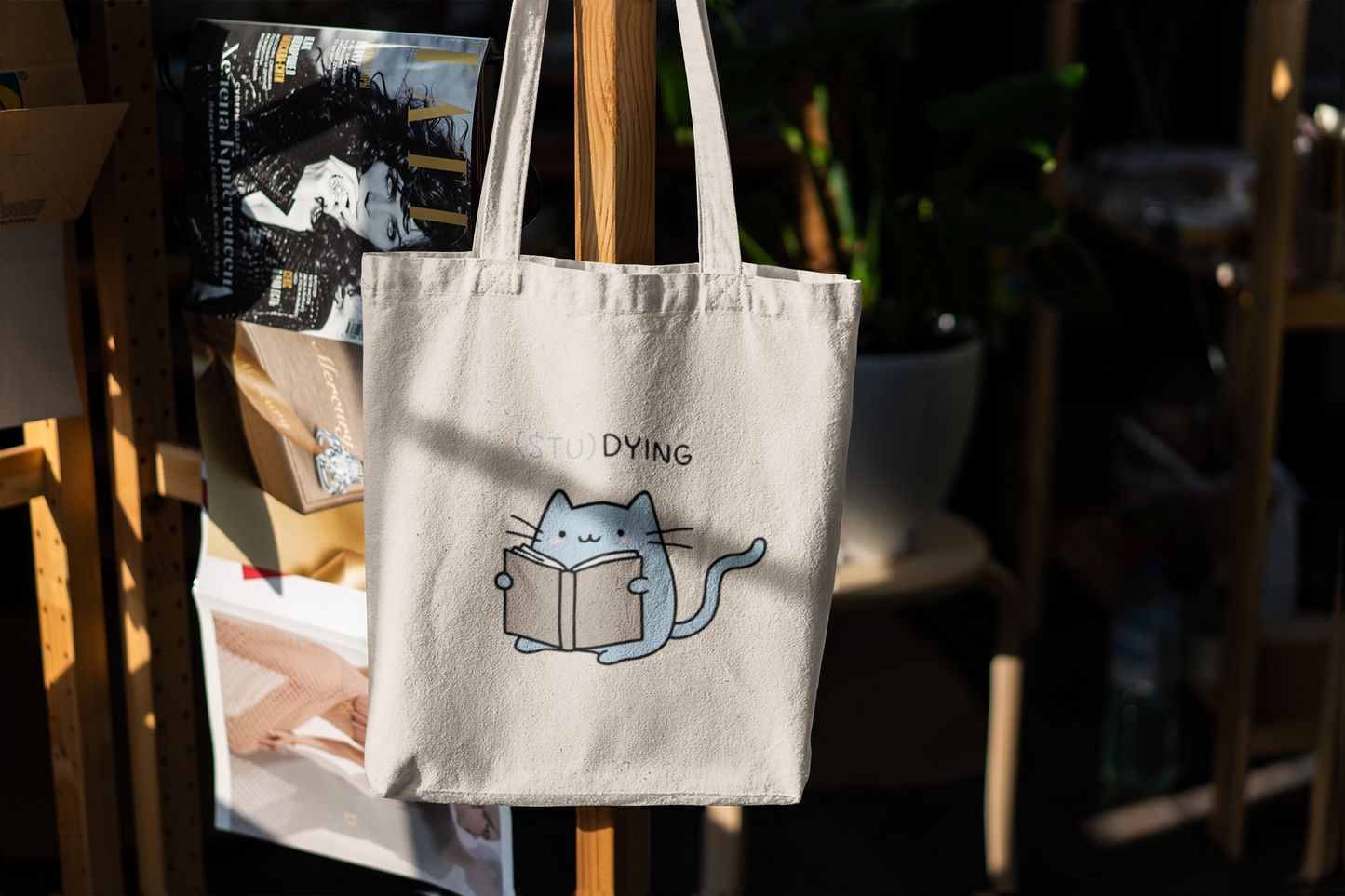 Studying Cat Tote Bag – Cute & Funny Book Lover Design