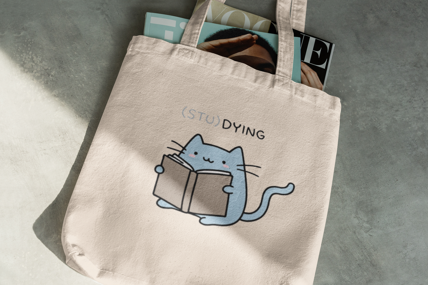 Studying Cat Tote Bag – Cute & Funny Book Lover Design