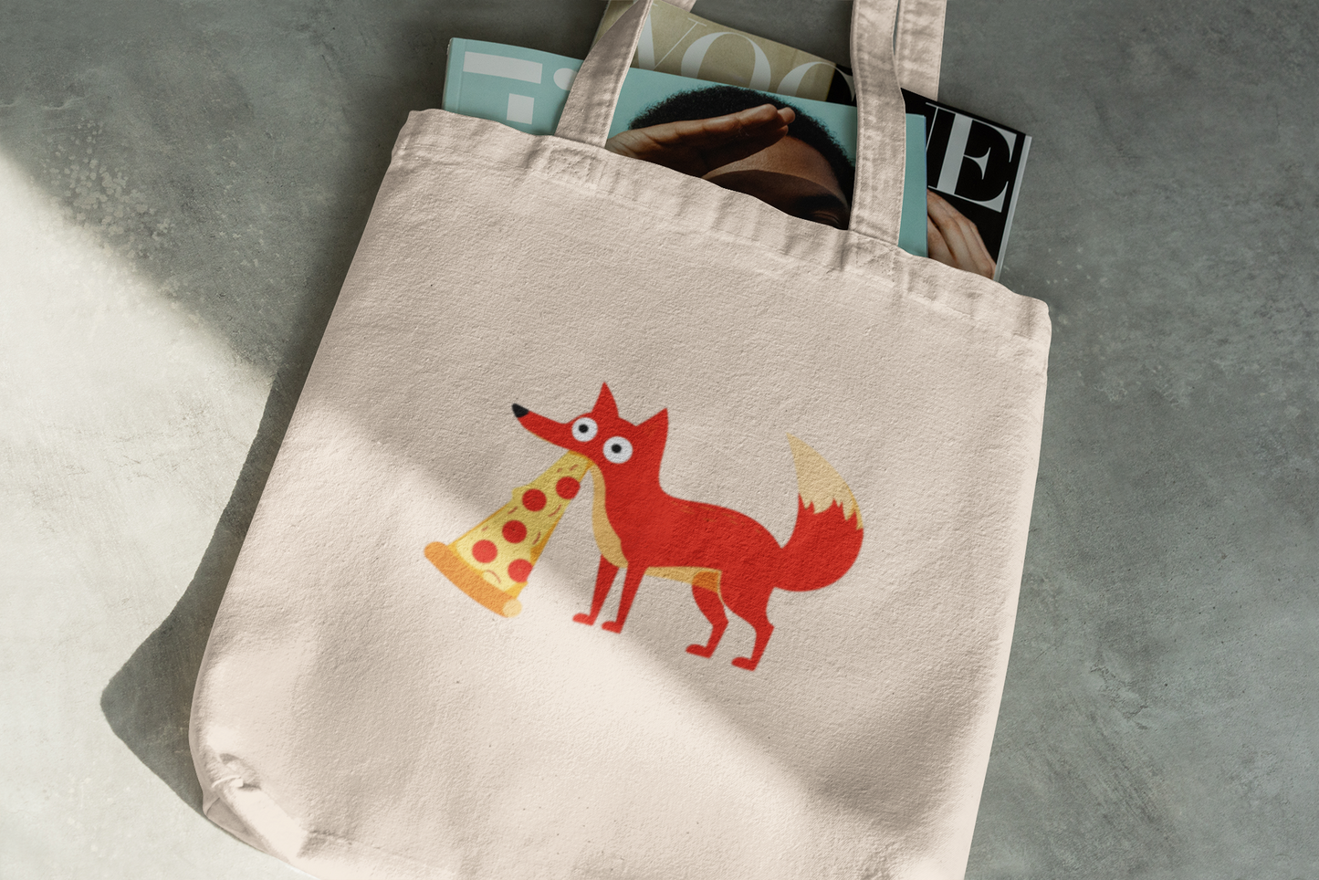 Pizza-Loving Fox Tote Bag – Fun & Quirky Animal Design