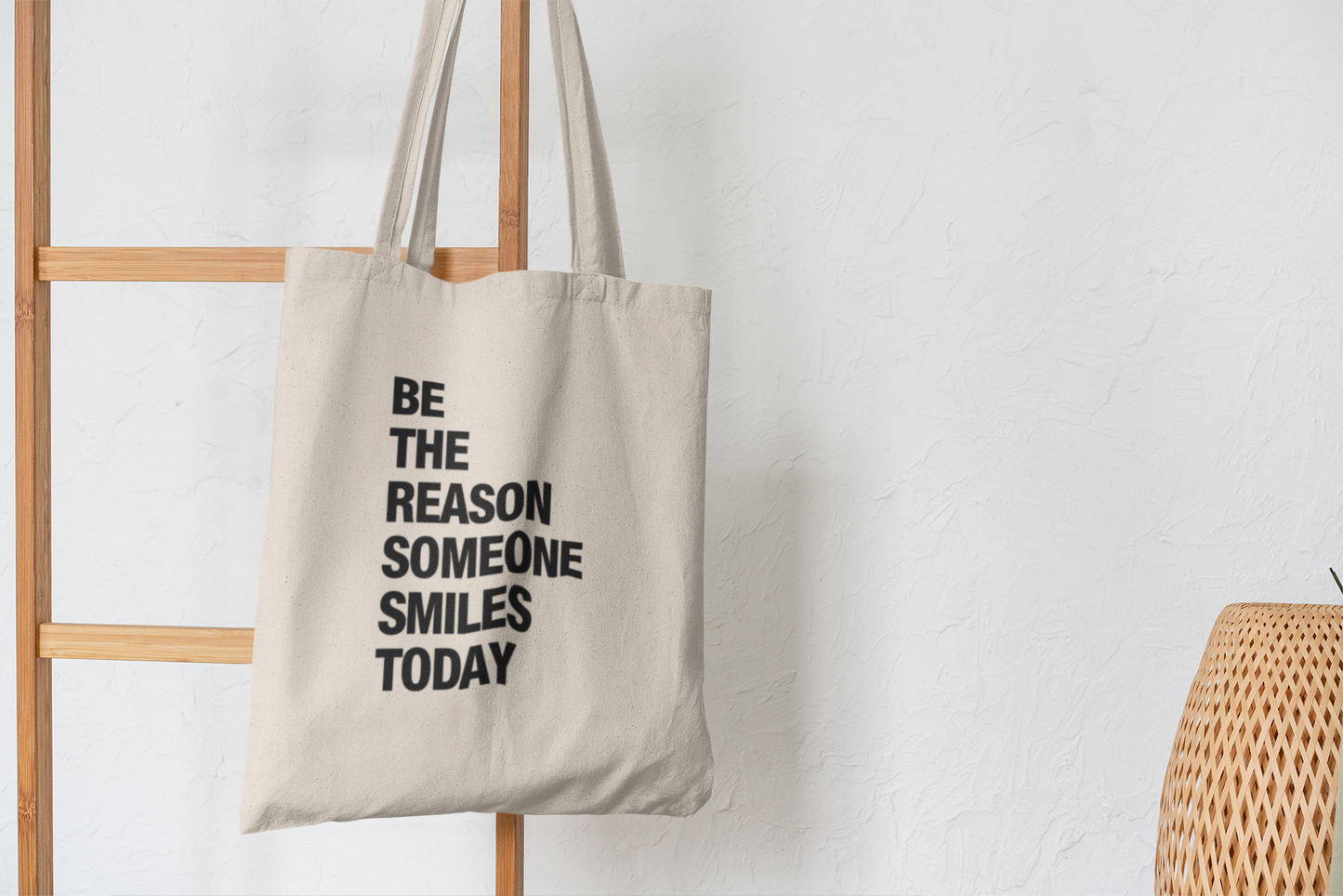 "Be the Reason Someone Smiles Today" Tote Bag – Uplifting Quote Design