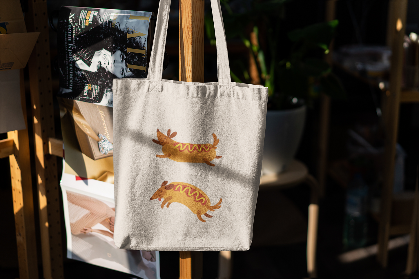 Hot Dog Dachshund Tote Bag – Cute Wiener Dog Illustration