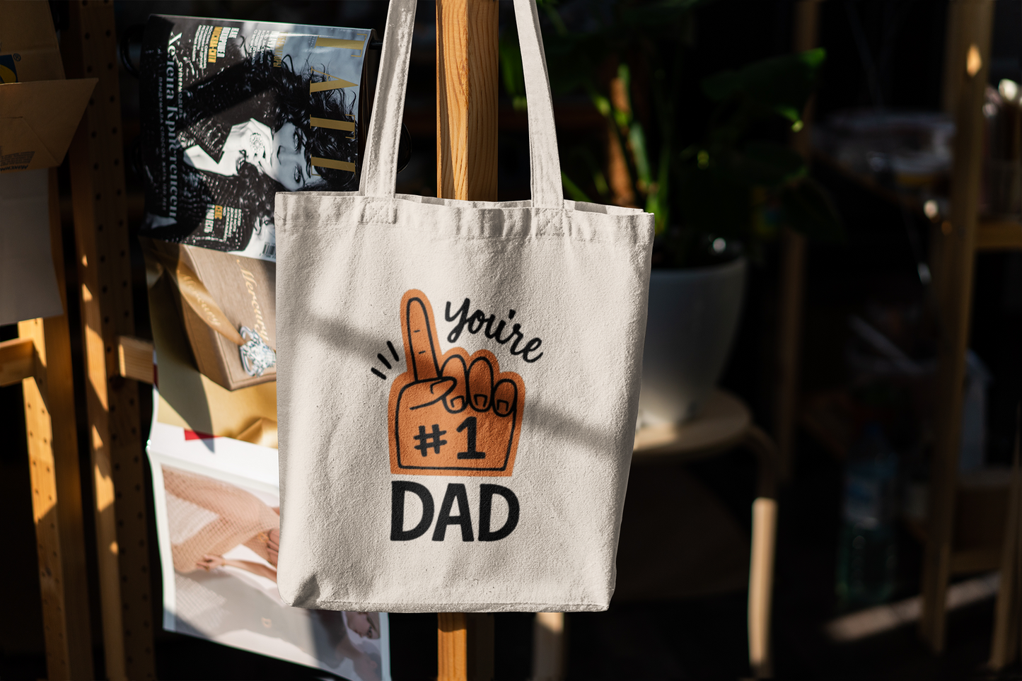 "You're #1 Dad" Foam Finger Graphic Tote Bag – Perfect Father's Day Gift