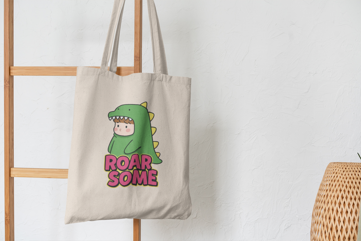 Roarsome Dinosaur Kids Tote Bag – Cute Dino Costume Canvas Tote for Kids & Adults