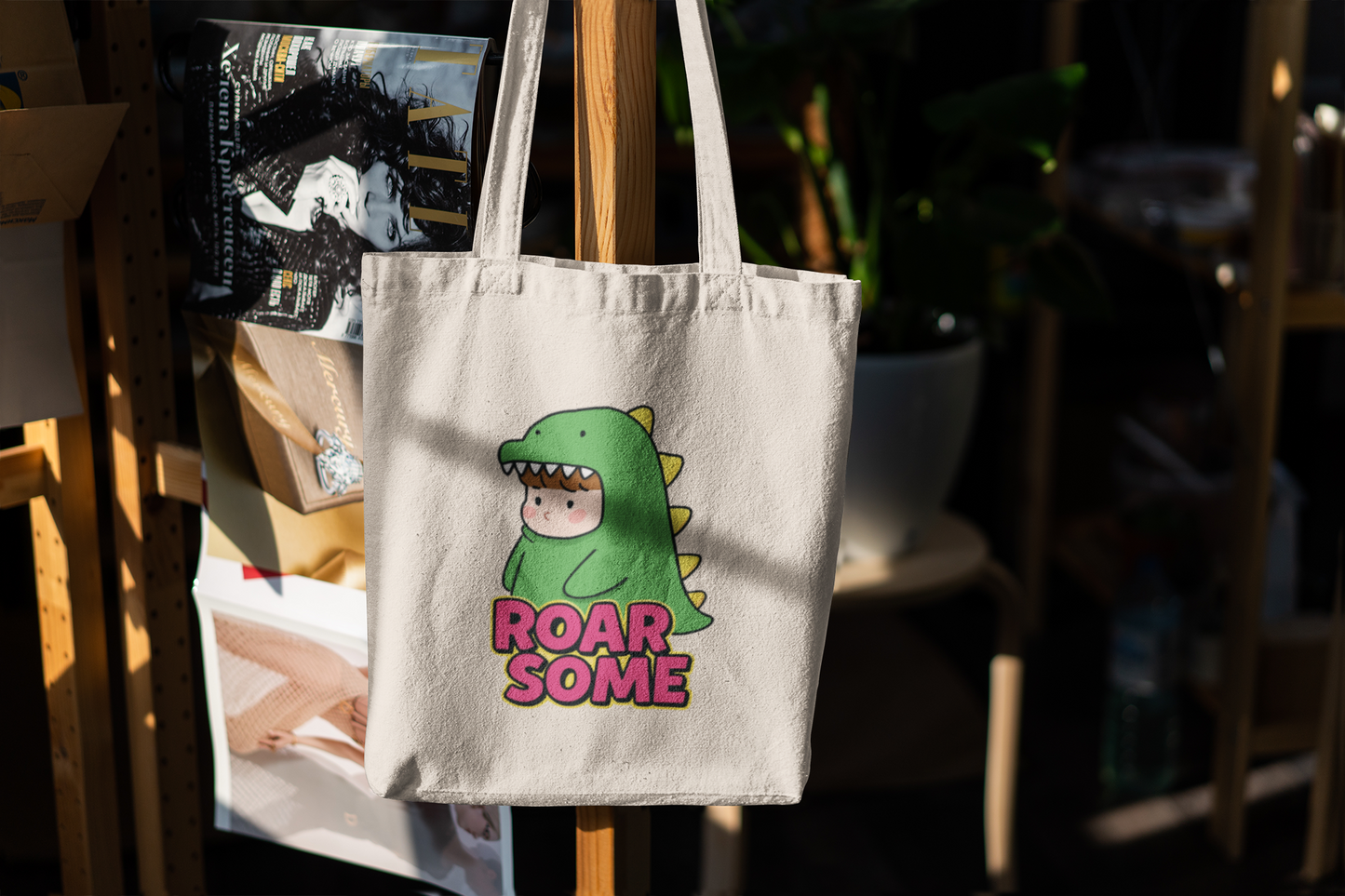 Roarsome Dinosaur Kids Tote Bag – Cute Dino Costume Canvas Tote for Kids & Adults