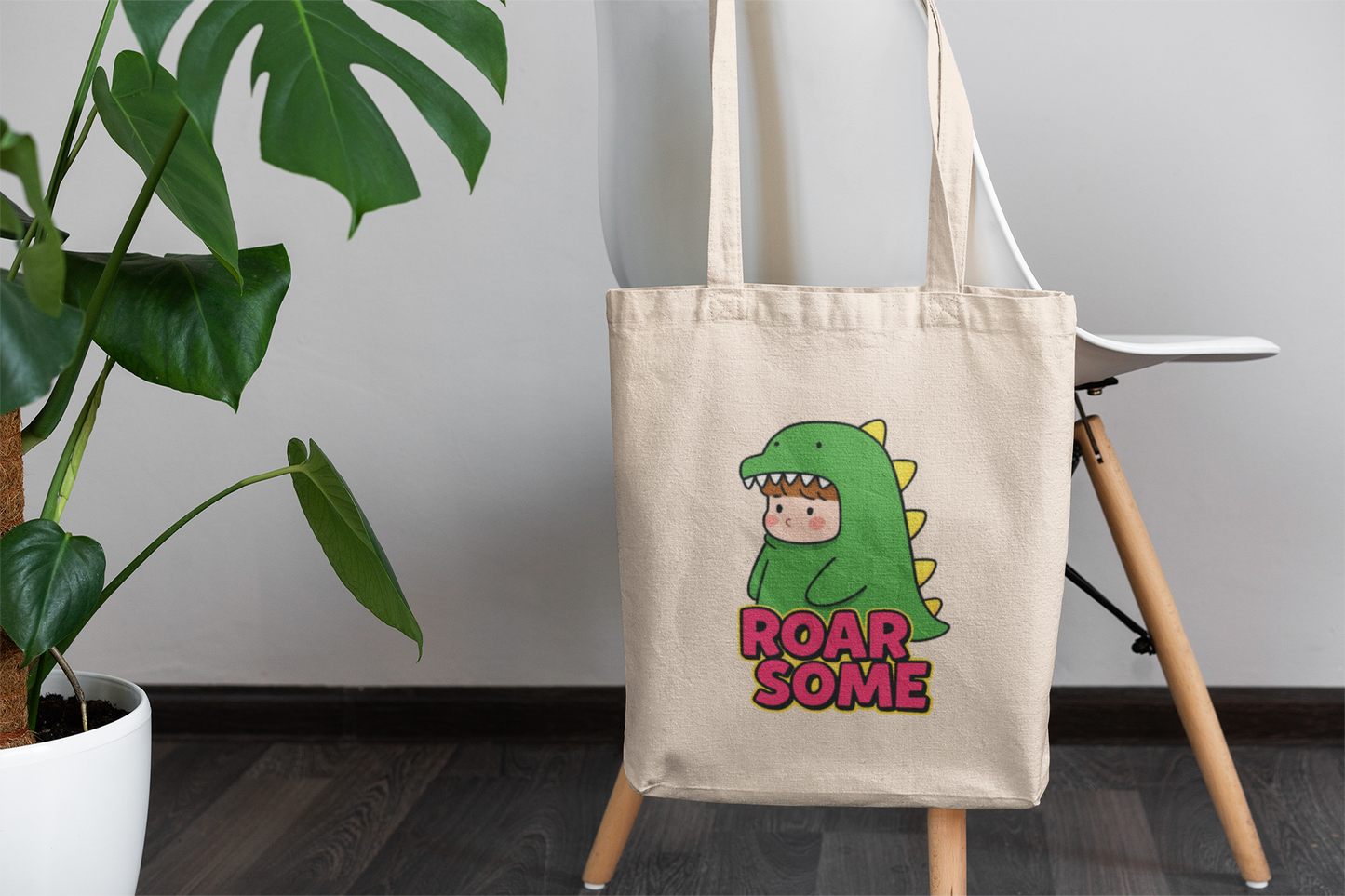 Roarsome Dinosaur Kids Tote Bag – Cute Dino Costume Canvas Tote for Kids & Adults