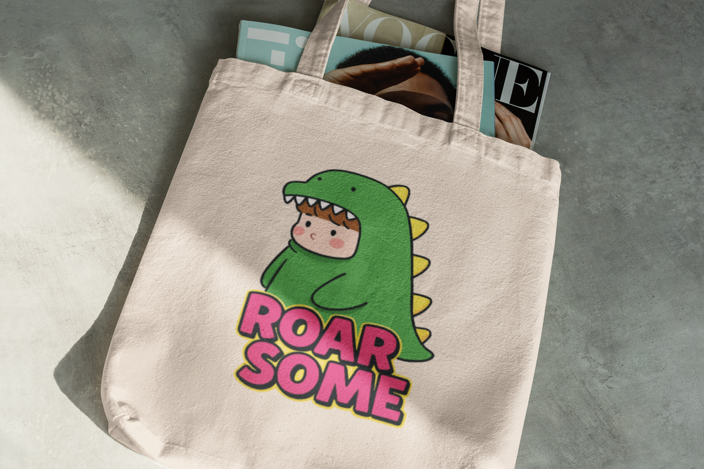 Roarsome Dinosaur Kids Tote Bag – Cute Dino Costume Canvas Tote for Kids & Adults