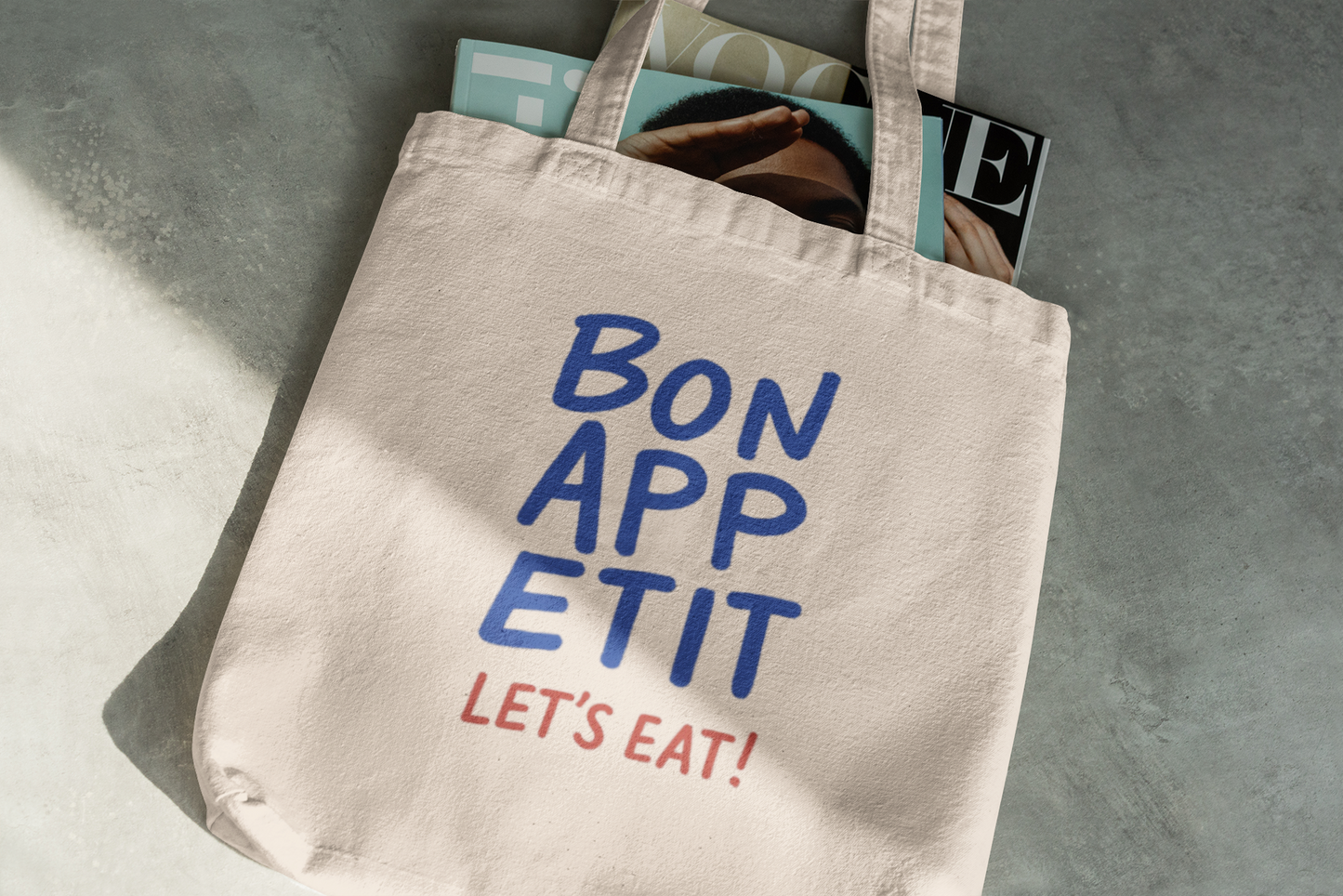 Bon Appetit Tote Bag – Fun Kitchen Canvas Tote with 'Let's Eat!' Slogan