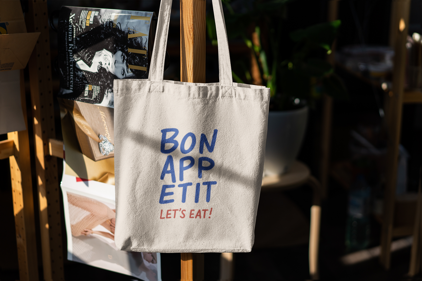 Bon Appetit Tote Bag – Fun Kitchen Canvas Tote with 'Let's Eat!' Slogan