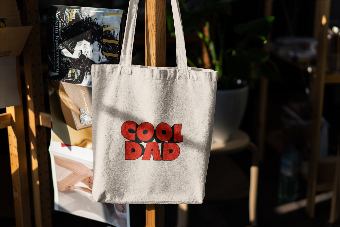 Cool Dad Tote Bag – Bold Red Typography Canvas Bag for Father’s Day Gift