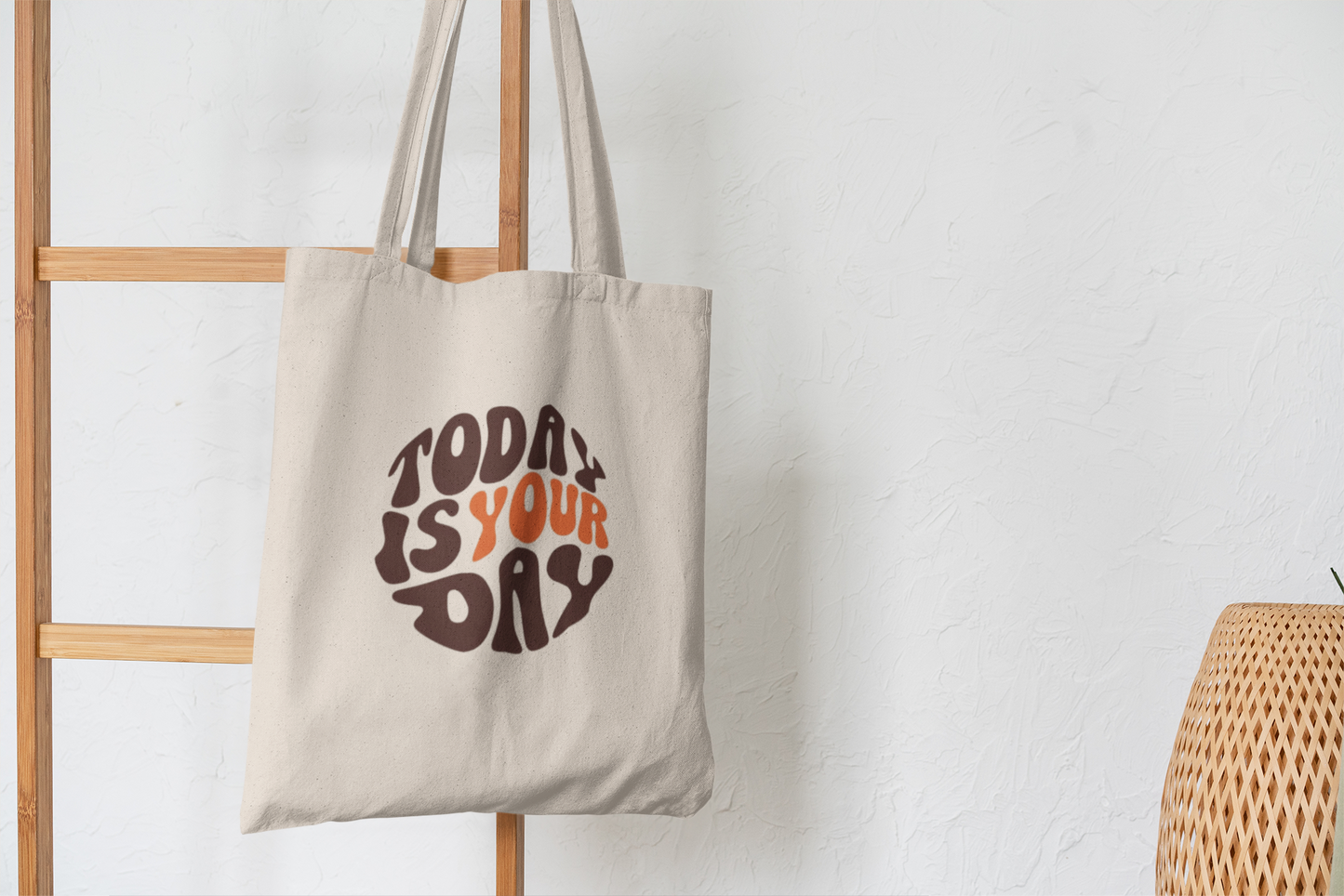 Today Is Your Day Tote Bag – Retro Motivational Canvas Bag with Groovy Typography