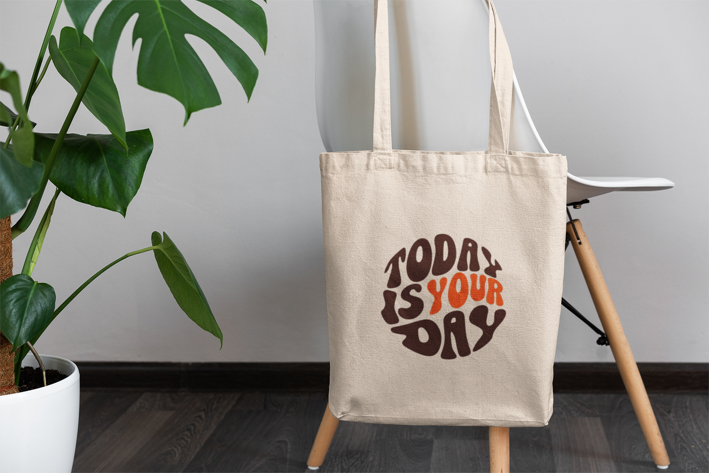 Today Is Your Day Tote Bag – Retro Motivational Canvas Bag with Groovy Typography