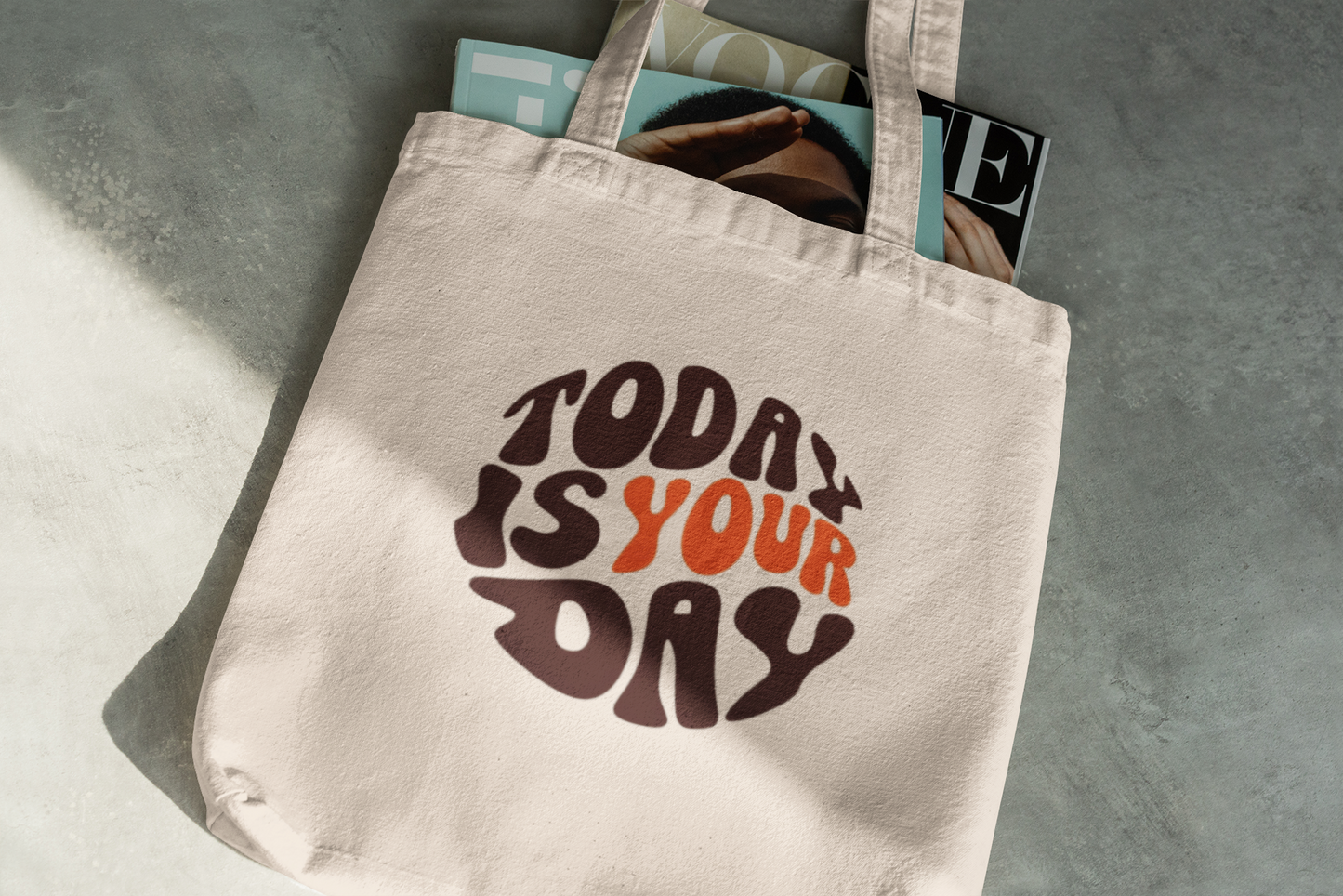 Today Is Your Day Tote Bag – Retro Motivational Canvas Bag with Groovy Typography