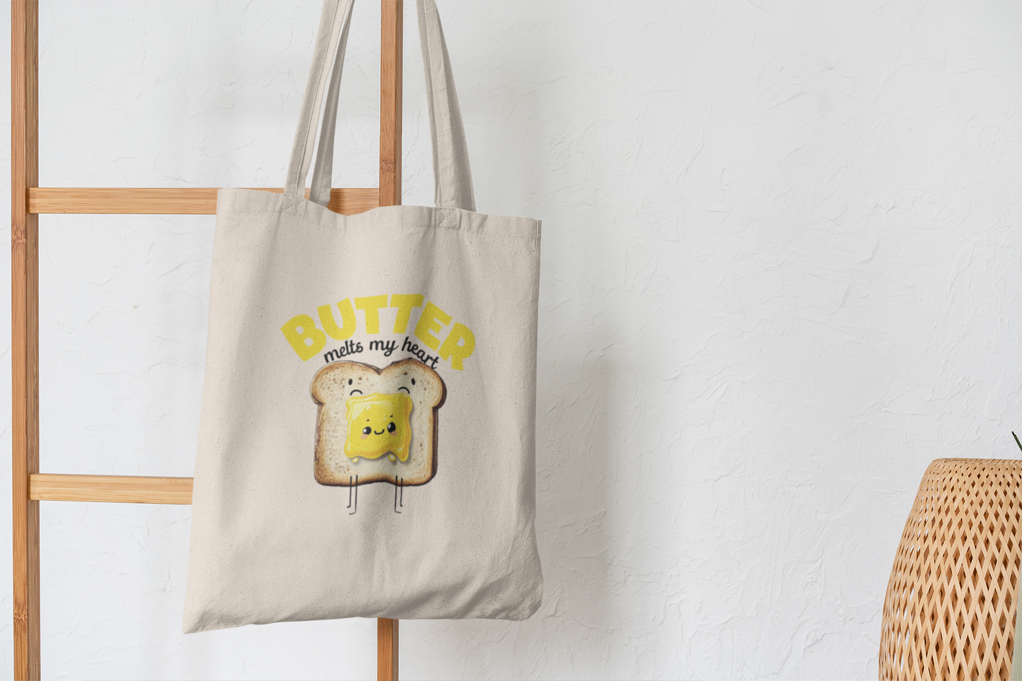 Butter Melts My Heart Tote Bag – Cute Toast Pun Canvas Bag, Foodie Gift Idea