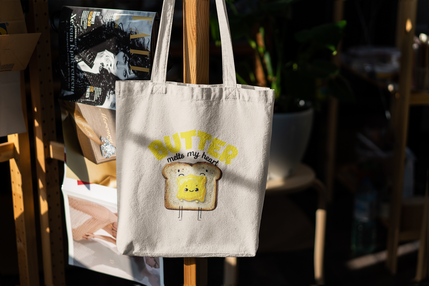 Butter Melts My Heart Tote Bag – Cute Toast Pun Canvas Bag, Foodie Gift Idea
