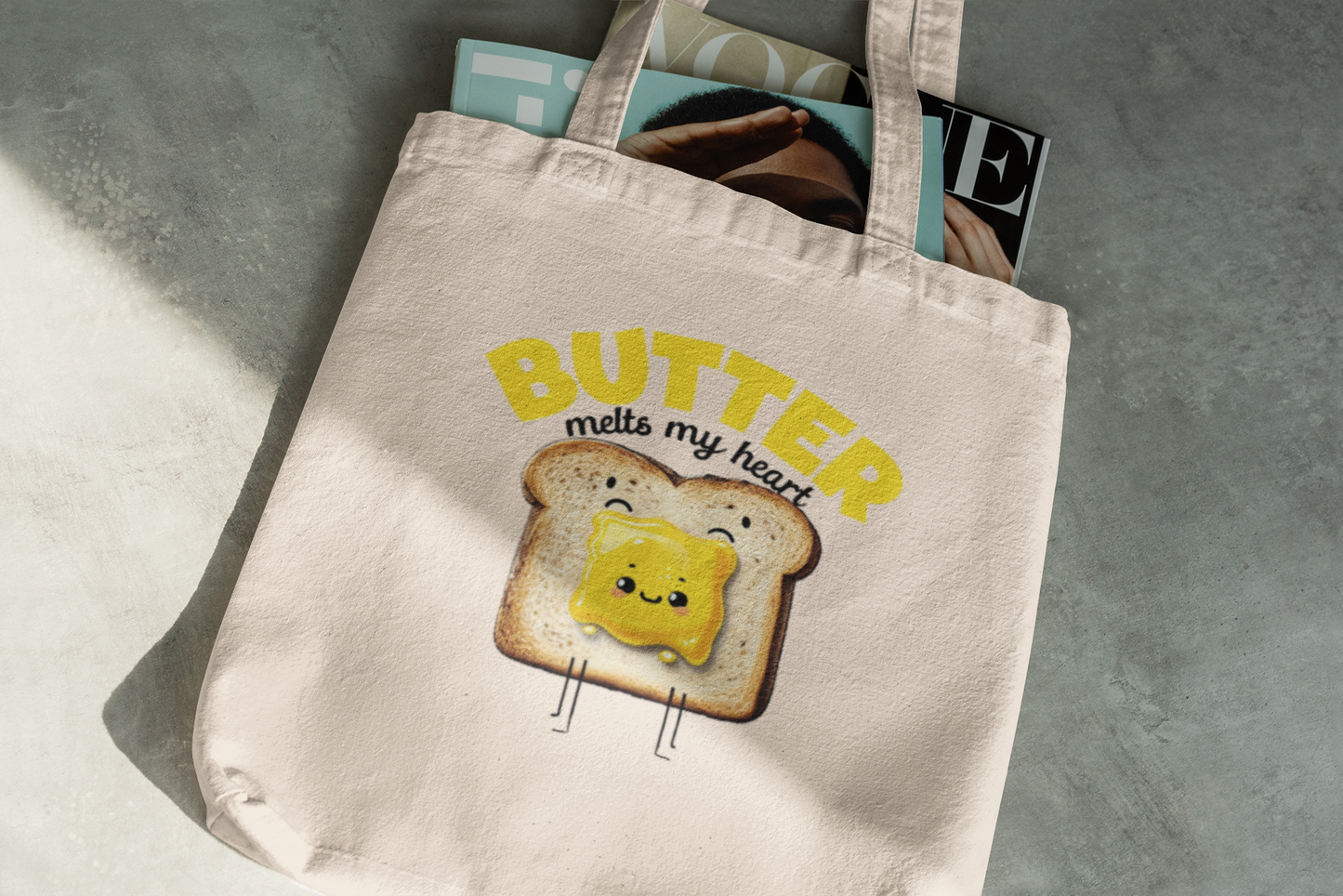 Butter Melts My Heart Tote Bag – Cute Toast Pun Canvas Bag, Foodie Gift Idea
