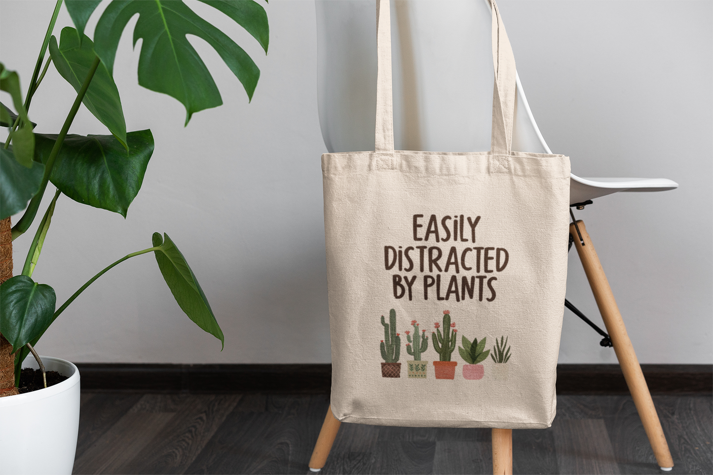 Easily Distracted by Plants Tote Bag – Funny Plant Lover Canvas Bag, Botanical Gift Idea