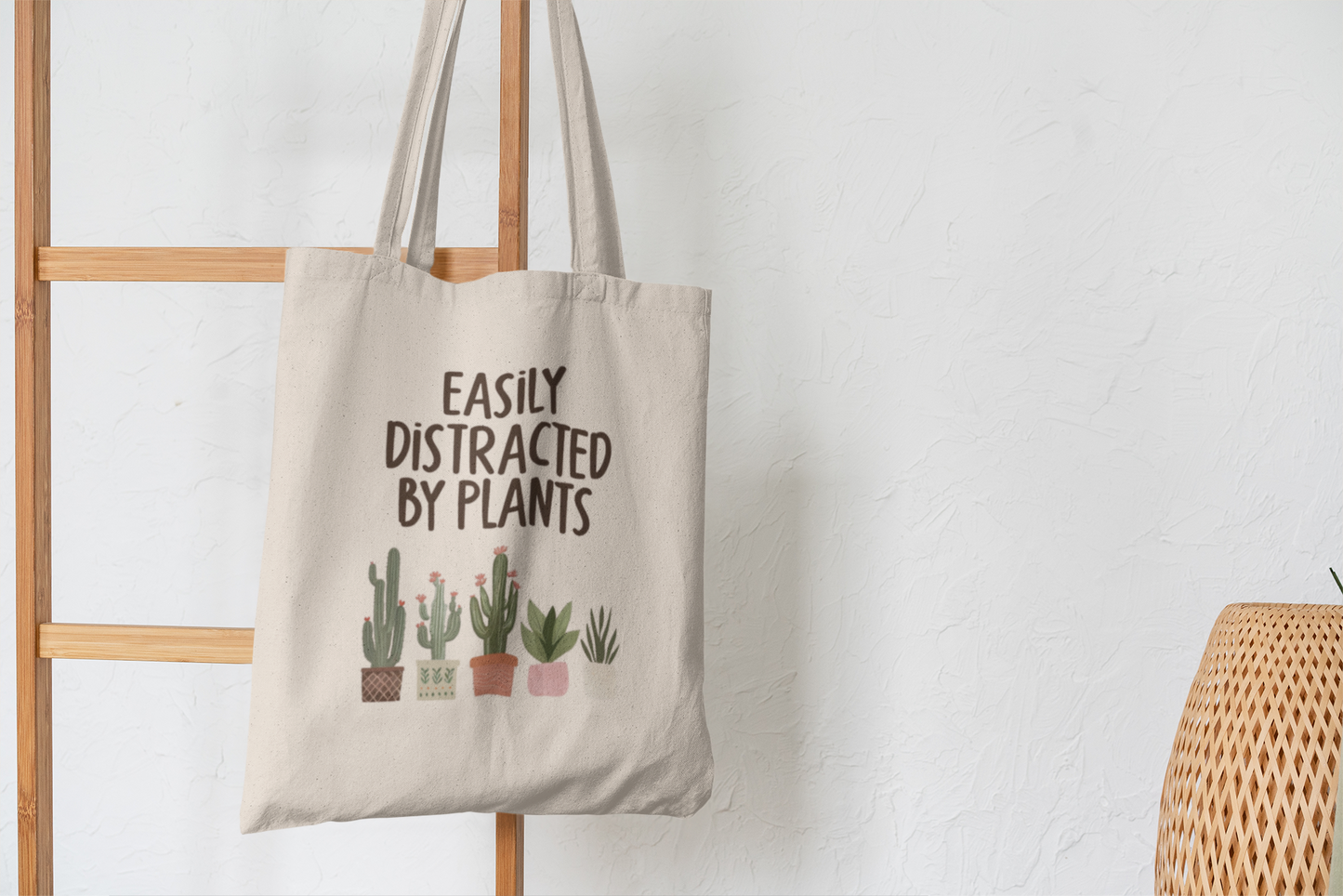Easily Distracted by Plants Tote Bag – Funny Plant Lover Canvas Bag, Botanical Gift Idea
