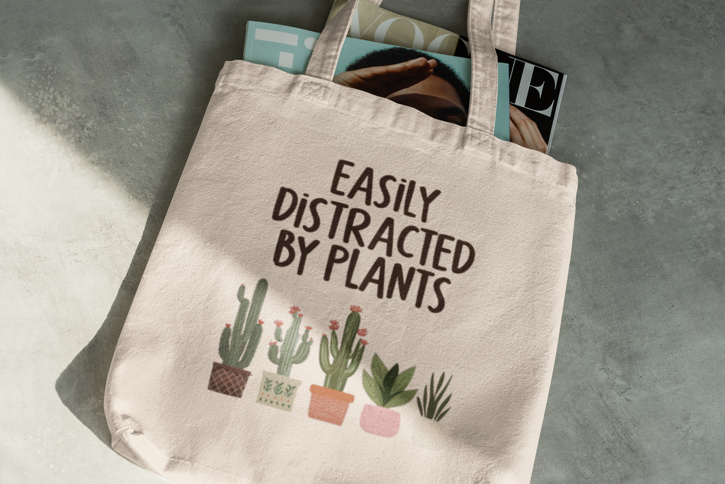 Easily Distracted by Plants Tote Bag – Funny Plant Lover Canvas Bag, Botanical Gift Idea