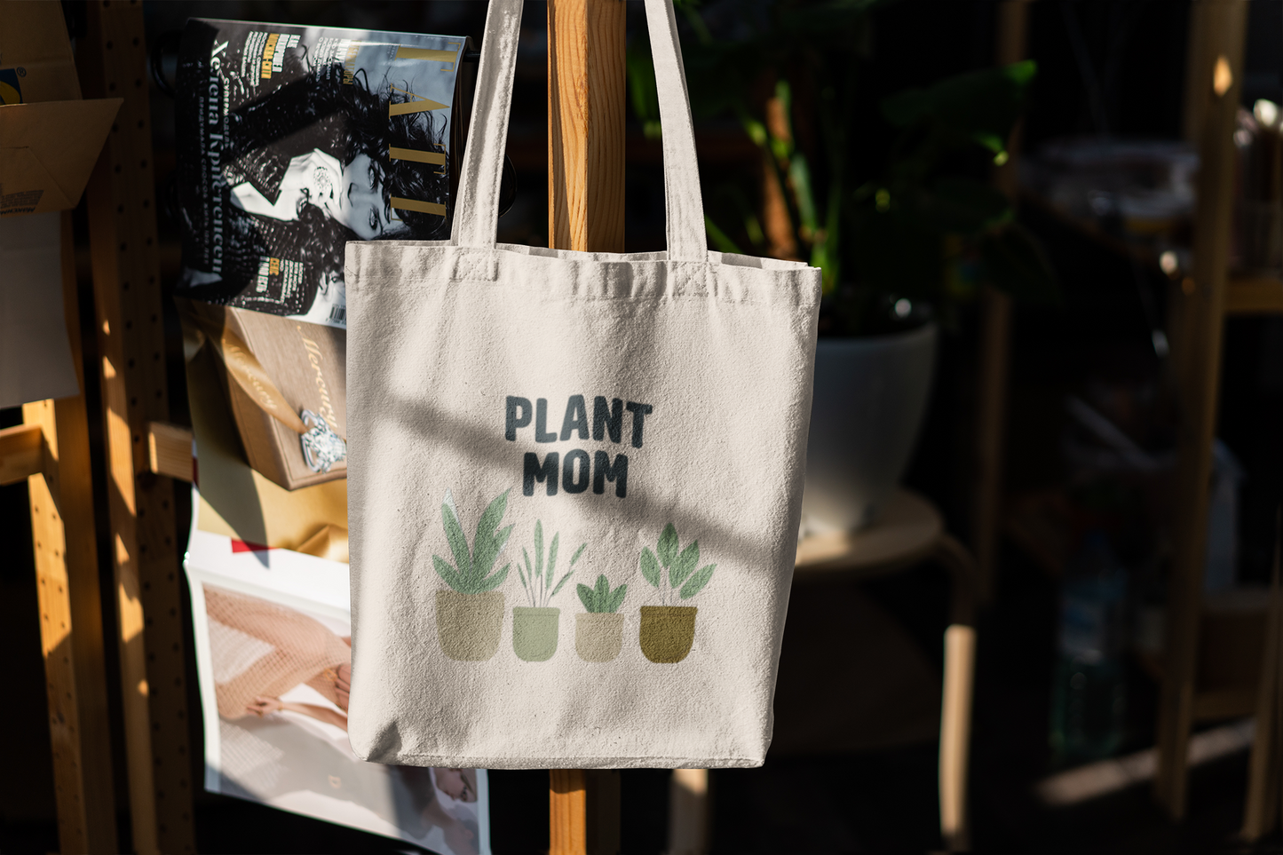 Plant Mom Tote Bag – Cute Canvas Bag for Plant Lovers, Garden Gift Idea