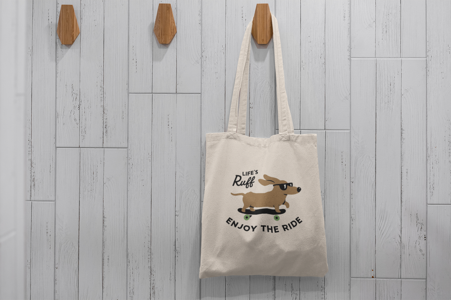 Funny Dachshund Tote Bag – Life’s Ruff Enjoy the Ride – Cute Dog Skateboard Canvas Bag