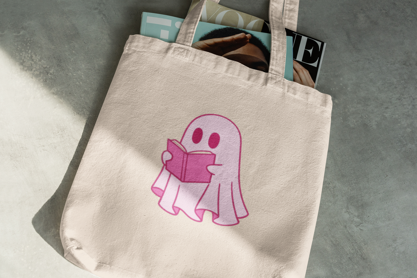 Cute Pink Ghost Tote Bag – Bookish Ghost Canvas Bag for Readers & Book Lovers