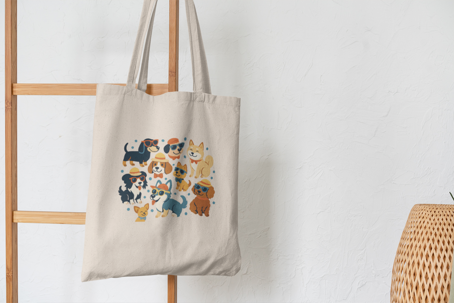 Cool Dog Squad Tote Bag – Cute Cartoon Dogs in Sunglasses – Funny Canvas Bag for Dog Lovers