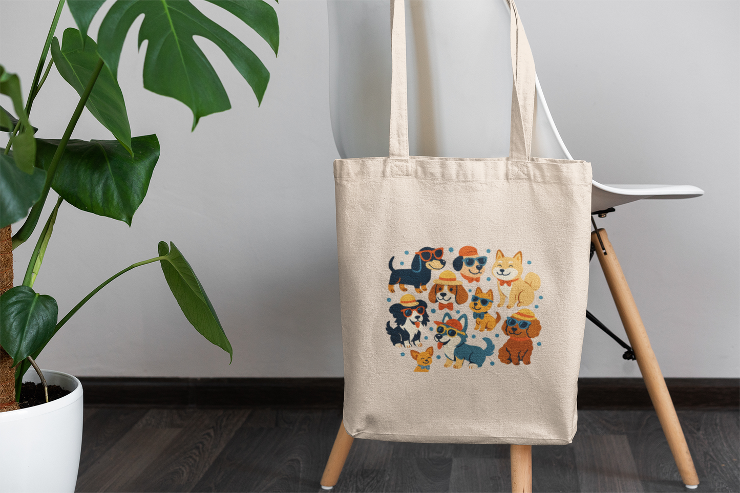 Cool Dog Squad Tote Bag – Cute Cartoon Dogs in Sunglasses – Funny Canvas Bag for Dog Lovers