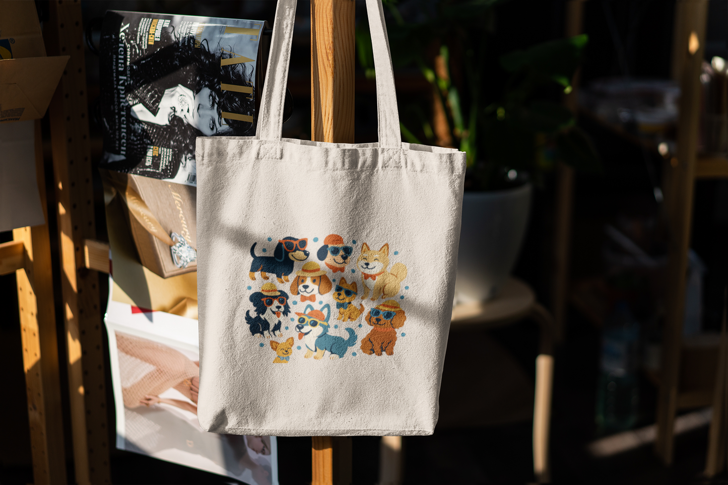 Cool Dog Squad Tote Bag – Cute Cartoon Dogs in Sunglasses – Funny Canvas Bag for Dog Lovers