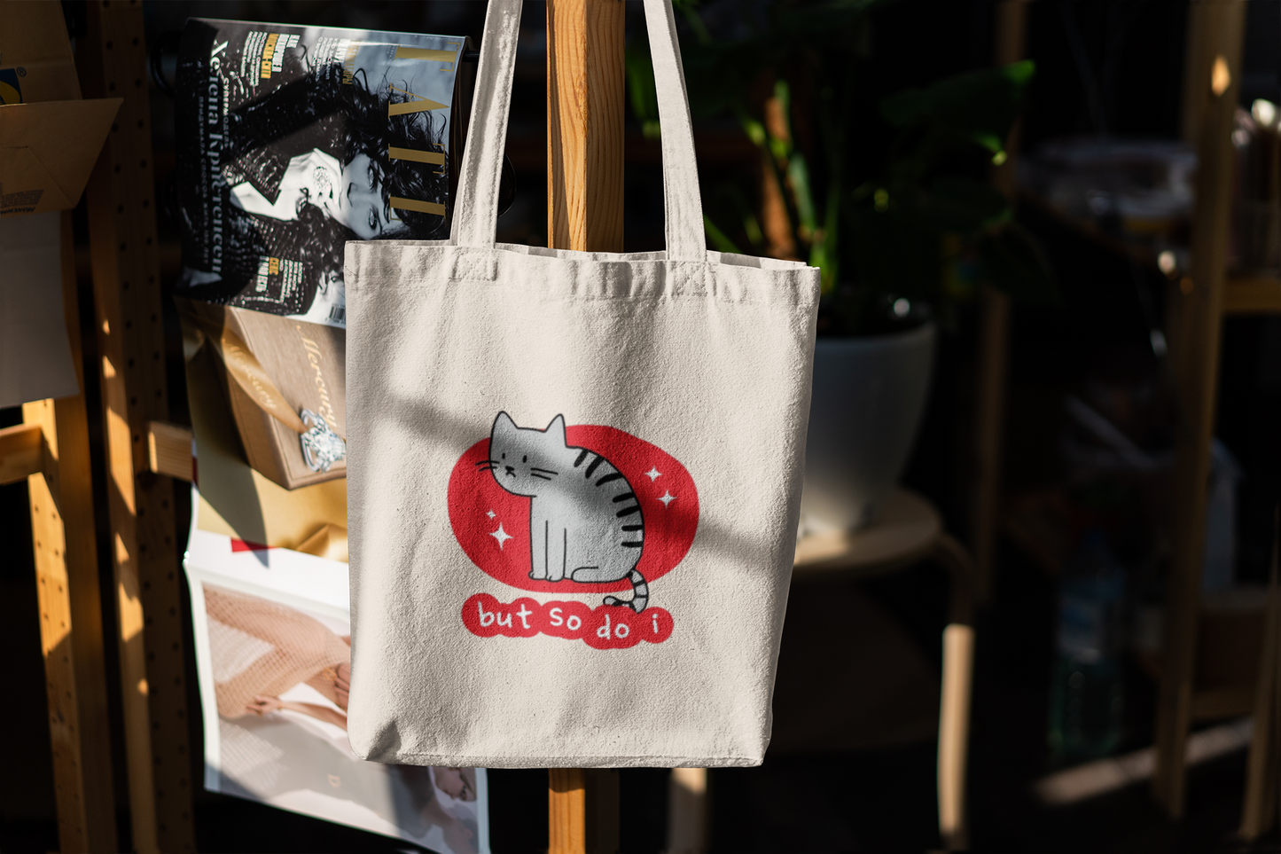 Sad Cat Canvas Tote Bag – Cute Emotional Cat Lover Gift | Eco-Friendly Reusable Shopping Bag