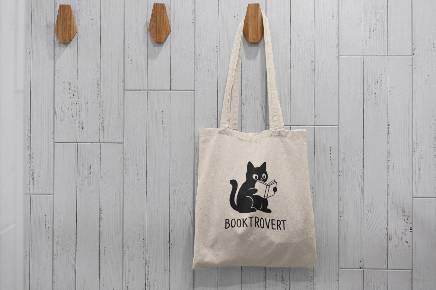 Booktrovert Cat Tote Bag – Funny Introvert Book Lover Gift | Reusable Canvas Library Bag for Readers