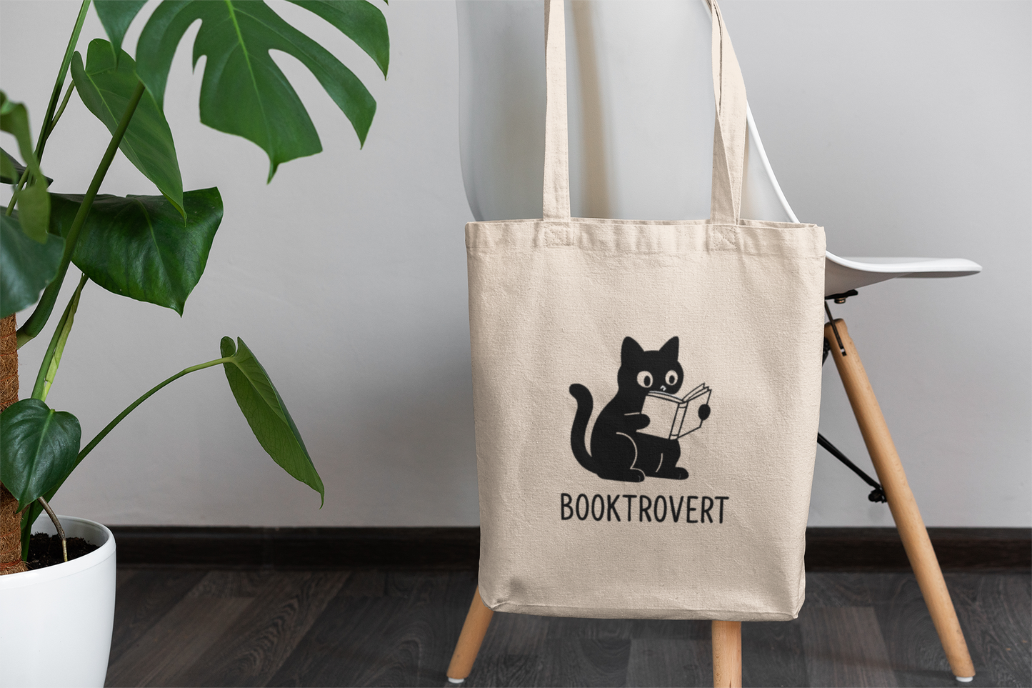 Booktrovert Cat Tote Bag – Funny Introvert Book Lover Gift | Reusable Canvas Library Bag for Readers