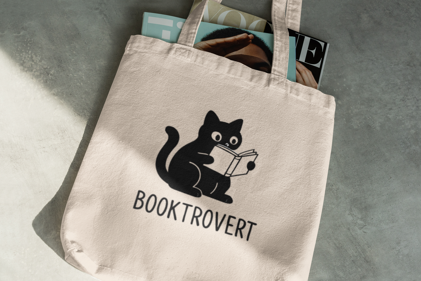 Booktrovert Cat Tote Bag – Funny Introvert Book Lover Gift | Reusable Canvas Library Bag for Readers