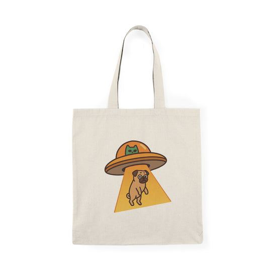 Alien Abduction Pug Tote Bag – Funny UFO Dog Illustration