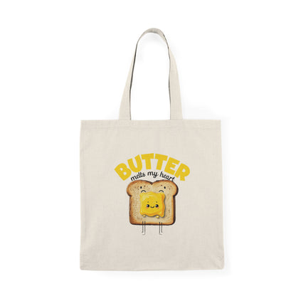 Butter Melts My Heart Tote Bag – Cute Toast Pun Canvas Bag, Foodie Gift Idea