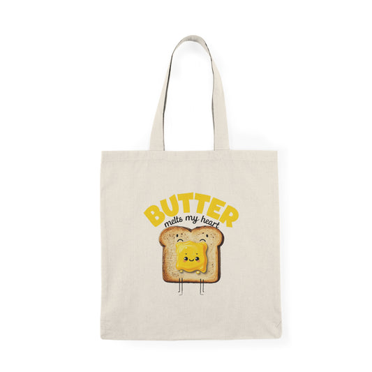 Butter Melts My Heart Tote Bag – Cute Toast Pun Canvas Bag, Foodie Gift Idea