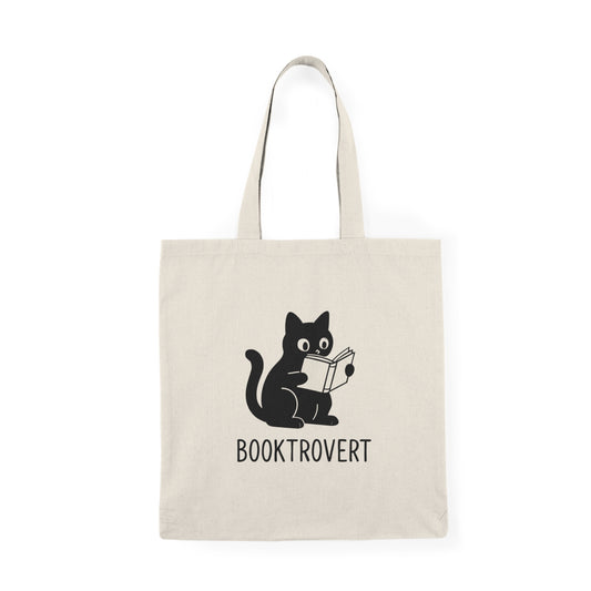 Booktrovert Cat Tote Bag – Funny Introvert Book Lover Gift | Reusable Canvas Library Bag for Readers