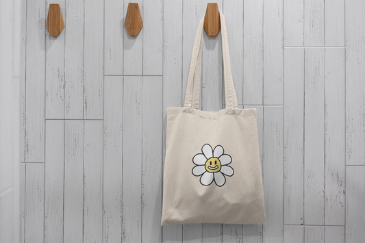 Smiley Daisy Flower Tote Bag