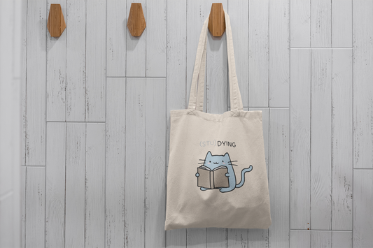 Studying Cat Tote Bag – Cute & Funny Book Lover Design