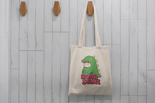 Roarsome Dinosaur Kids Tote Bag – Cute Dino Costume Canvas Tote for Kids & Adults