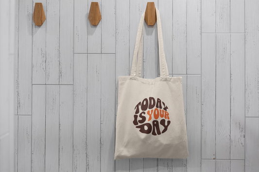 Today Is Your Day Tote Bag – Retro Motivational Canvas Bag with Groovy Typography